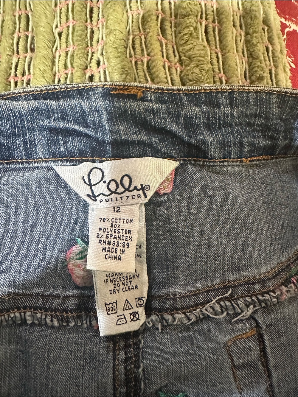 Lilly Pulitzer Dark Blue Denim Mini Skirt with Pink Strawberry Embroidery, 12 - Picture 4 of 5